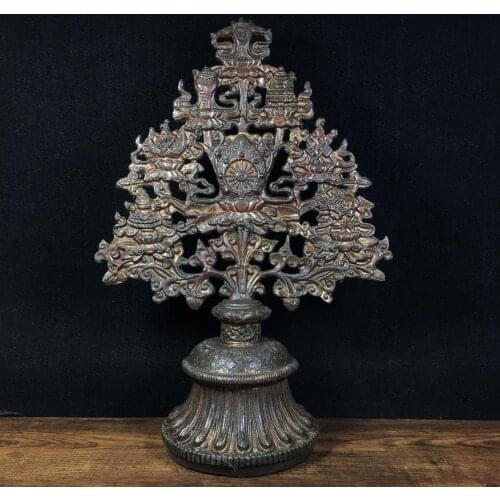 11" Tibet Buddhism Temple Bronze Cinnabars Eight treasures lucky tree statue Lucky Eight Treasure Tree Buddhist sacred tree