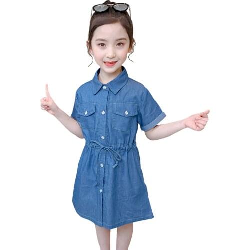 Kids Summer Dresses For Girls Solid Color Denim Dress For Girls Casual Style Kids Dress Teenage Girls Clothes