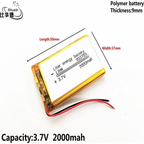 Good Qulity Liter energy battery 3.7V,2000mAH 903759 Polymer lithium ion / Li-ion battery for tablet pc BANK,GPS,mp3,mp4
