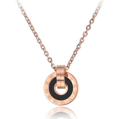 Mosaic Shell & Acrylic Double Circle Pendant Necklace Stainless Steel Wedding Chain Necklaces Women Jewelry N19053