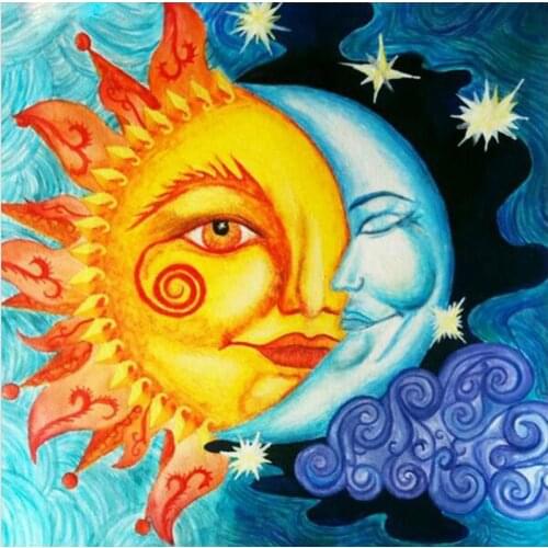 Full Square/Round Drill 5D DIY Diamond Painting "Moon with Sun" 3D Rhinestone Embroidery Cross Stitch 5D Decor Gift