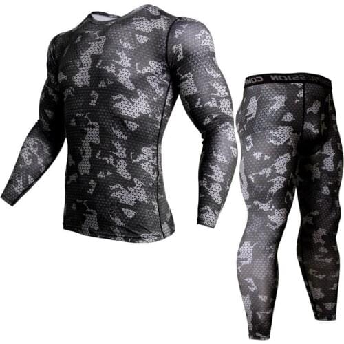 Winter set for men for underwear mens thermal camouflage tracksuit for men MMA set rashguard set bodybuilding t-shirt s-XXXL