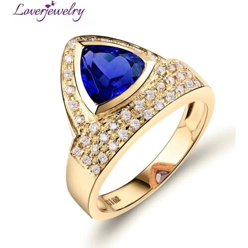 LOVERJEWELRY Trillion Cut Tanzanite Ring Diamond In 18Kt Yellow Gold Engagement Ring Jewelry For Wife