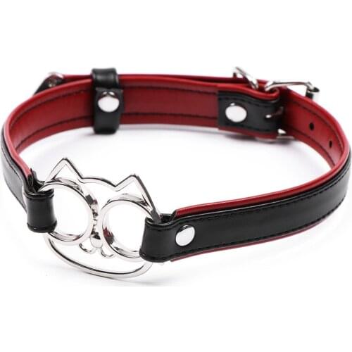 PU Leather Metal Neck Collar Ring Metal Cat Face Neck Sleeve Fetish Bdsm Bondage Owl Slave Cosplay Collar Adult Game Sex Toys