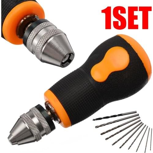 Mini Hand Drill +10pcs 0.8-3.0mm Micro Twist Drill Bits Kit Anti-slip Rubber Handle For PCB Jewelry Precision Working Drill Tool