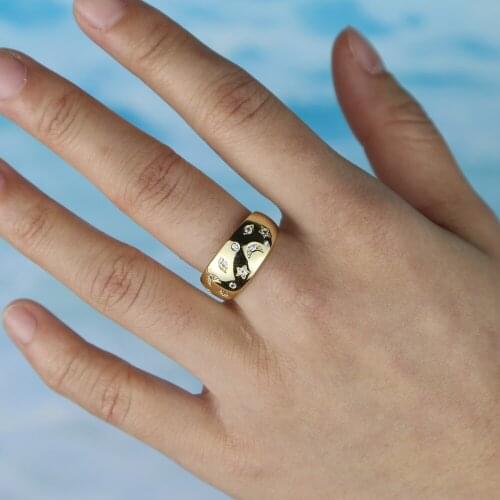 Fashion wide band Gold color Punk ring Jewelry Personality Bohemian star moon fashion Hollow Wide Knuckle Ring For Women