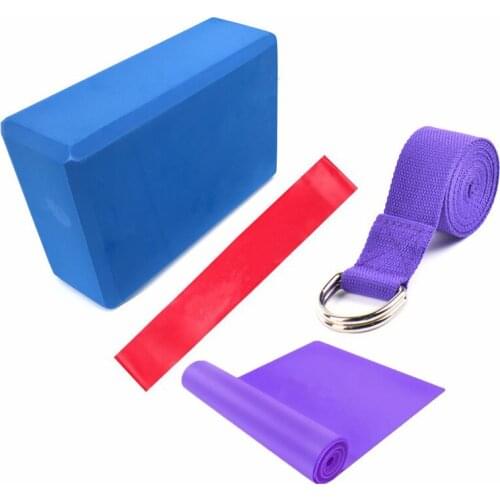 4pcs Yoga Set Yoga Brick Block Stretch Extension Latex Pull Resistance Loop Rubber Elastic Band Body Shape Lose Weight Fitness