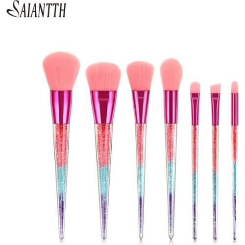 7pcs crystal particle makeup brushes set eye shadow eyebrow eye brush diamond clear foundation bush blending make up cosmetic