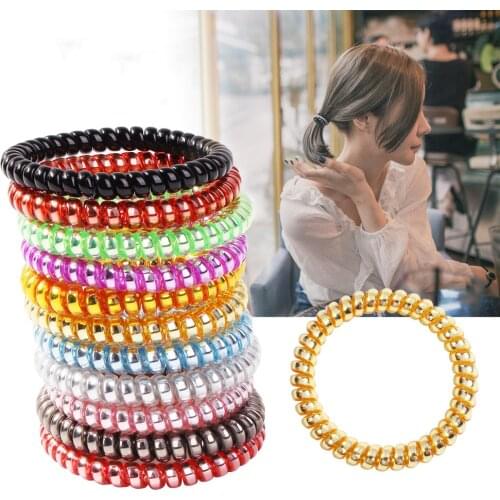 5Pcs/Set Novelty Plastic Telephone Wire Spiral Hair Ties Solid Color Scrunchie Elastic Hair Bands Girls Hair Accessories Set