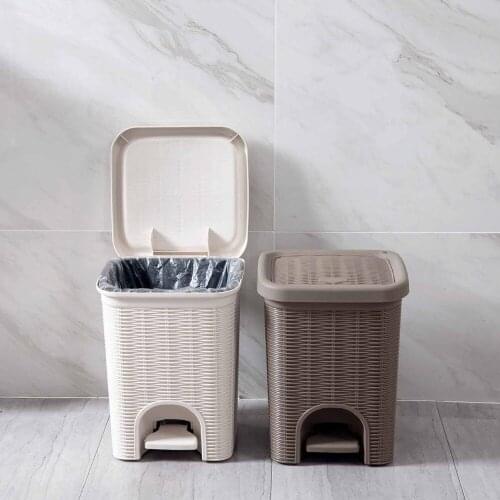 Plastic Rattan Trash Can Pressing Type Trash Bin Plastic Dustbin Wastebasket Kitchen Bathroom Garbage Bin Storage Can