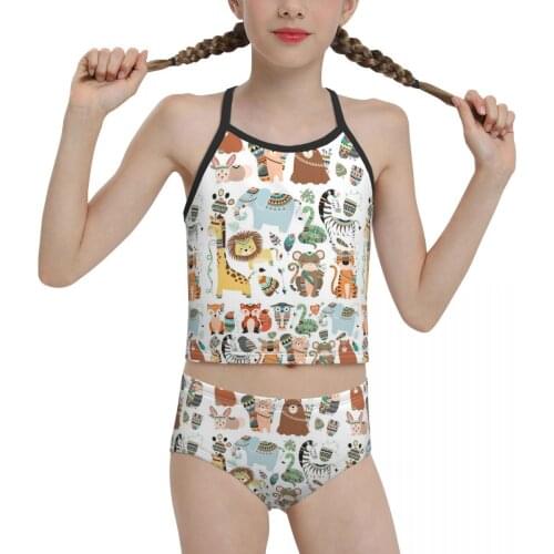 Anime Beach Wear for Children young Girls Print Tribal Animals Biquini 2021 Wholesale Brand Girl Swimming Suit