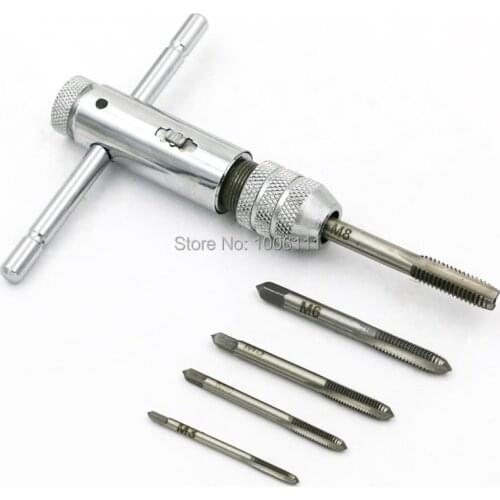 Adjustable 3-8mm T-Handle Ratchet Tap Wrench With M3-M8 Machine Screw Thread Metric Plug Tap Machinist Tool