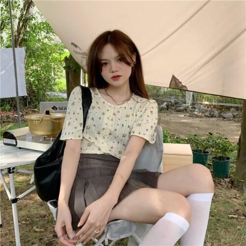 Shirt French Round Neck Floral Short-sleeved Shirt Female Design Sense Niche Summer New Korean Loose Top