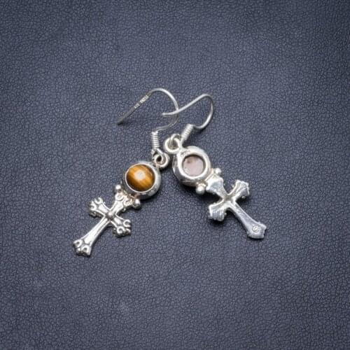 Natural Tiger Eye Handmade Unique 925 Sterling Silver Earrings 1 3/4" Y2320