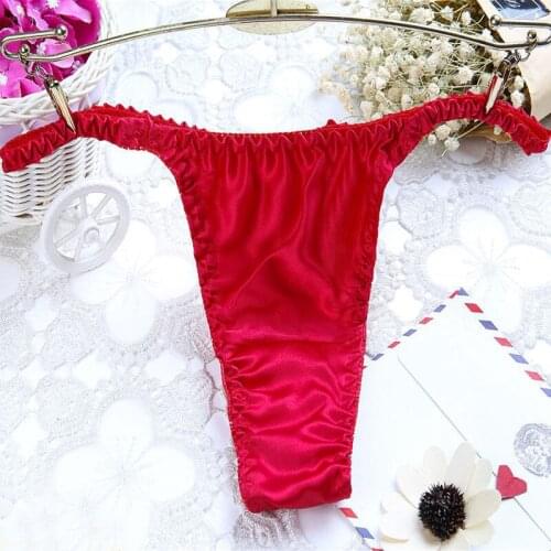 Silk T-Back Panties Women Sexy Low-Waist Thongs Ladies Smooth Soft Breathable Underwear Trendy Solid Color Briefs Underpants