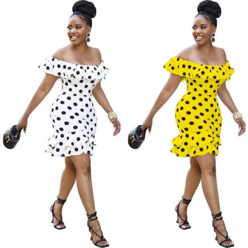 Somoshein S-2XL Women Summer Clothing 2021 Fashion Sexy One Shoulder Wave Point Slim Ruffled Mini Dress Wholesale Dropshopping