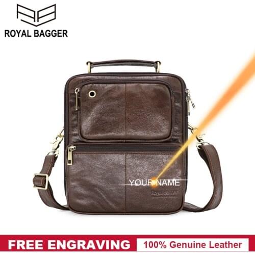 Royal Bagger Shoulder Sling Bags for Men Real Genuine Cowhide Leather Messenger Bag Man Retro Fashion Business Handbags Travel