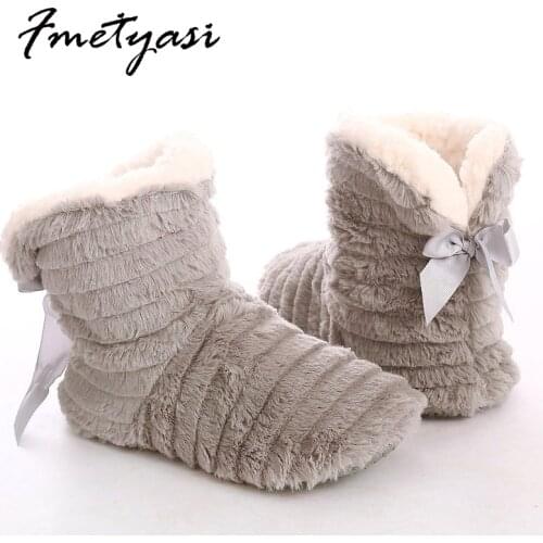 Womens Slippers with Fur 2020 Butterfly-knot Slippers for Home Warm Indoor Slippers Soft Bedroom Slippers Casual Shoes woman