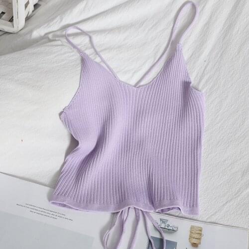 Heliar Summer 2021 Camis Women Spaghetti Strap Tank Top Cropped Backless Sexy Bandage Short Top Female Solid Slim Fit Crop Tops