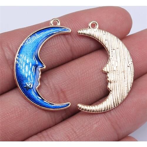 WYSIWYG 3pcs 20x32mm Crescent Moon Charms Pendant For Jewelry Making Enamel KC Gold Color Alloy Charms