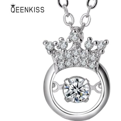 QUEENKISS NC626Fion Jewelry Wholesale Fashion Lady Girl Birthday Wedding AAA Zircon Crown 18KT Gold White Gold Pendant Necklace