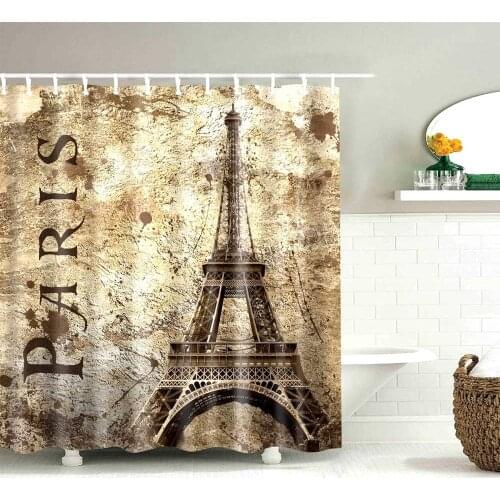 Dafield Shower Curtain Vintage Design Romantic Franch Paris Eiffeltower Arts Pattern Waterproof Bathroom Decor With Hooks