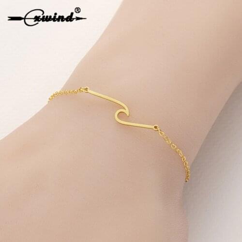 Cxwind Gold Charms Wave Bracelet for Women Simple Stainless Steel Surf Bracelet Ocean Wire Bangles Bohemian Jewelry