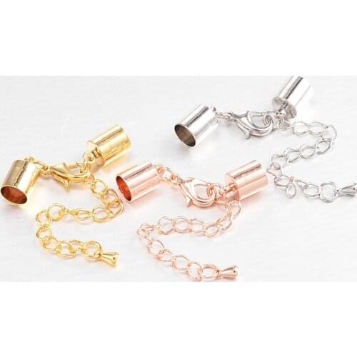 Pandahall 10 set 36mm Brass Lobster Clasps and Cord Ends For DIY Jewelry Finding Making Necklaces Bracelets Handicrafts Supplies