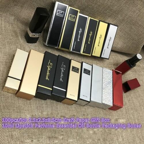 100pcs/lot 2.5x2.5x8.5cm 10ml Kraft Paper Gift Box 10ml Lipstick Perfume Essential Oil Bottle Packaging Boxes Valve Tubes