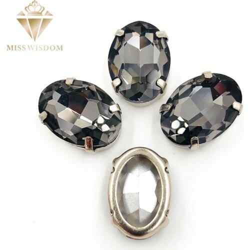 10X14mm/13X18mm Gray Oval Copper claws hollow thick bottom high quality glass crystal Sew on rhinestones DIY accessories