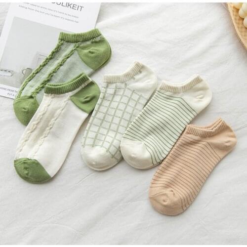 12Pcs=6Pairs/Lot Women Short Socks Twist Plaid Stripe College Fresh Female Socks Soft Cotton Summer Casual Girls Boat Socks Pack