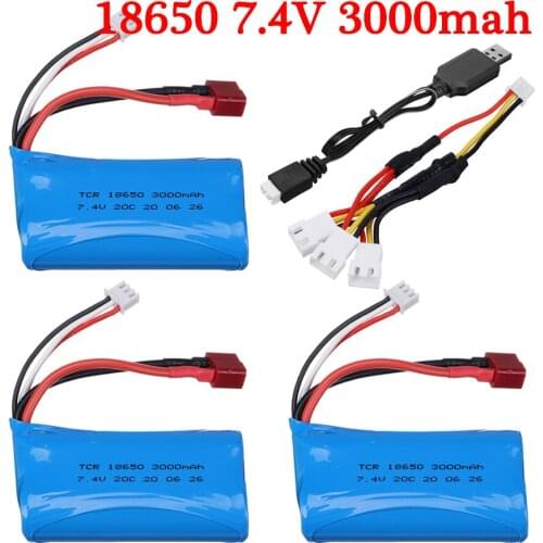 18650 7.4V 3000MAH lipo Battery 2s for Wltoys 12423 10428 12429 12401 12402 12402A RC Car Spare Parts charger 7.4V 20C battery