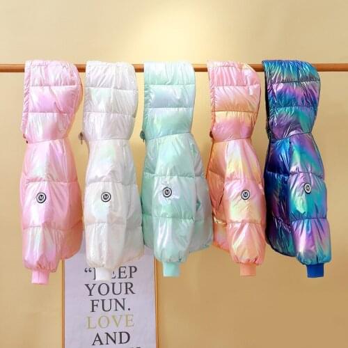 2020 Winter Kids Down Jackets Fashion Shiny Hooded Zipper Thicken Down Coats for Boys Girls Baby Clothing Child Warm Outerwear