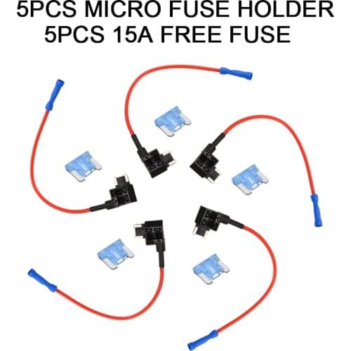 5pcs 15A 17cm Mini Car Fuse Holder Auto Micro Add-a-circuit Piggy Back Fuse Tap Adapter Kit