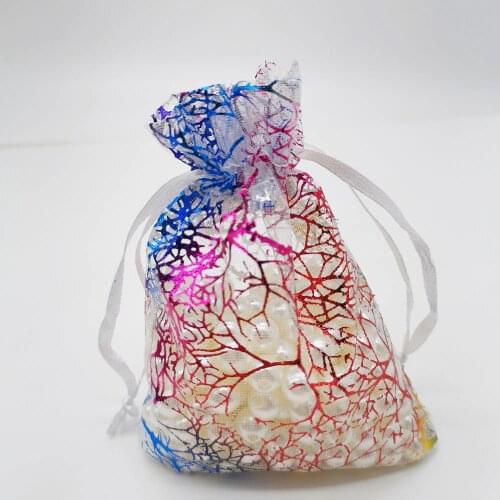 50pcs White Coral Organza Bag Drawstring Pouch Bag Organizer Jewelry Box Gift For Wed Christmas Jewelry Display Packaging Bags