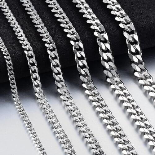 Hot Stainless Steel 3.5mm-8mm Cuban Chain Silver Waterproof Mens And Womens Necklace Jewelry