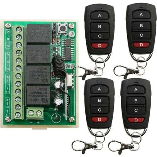 DC12V 4CH RF Wireless Remote Control System teleswitch transmitter + receiver universal gate remote control /radio receiver