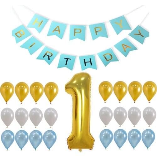 1st Happy Birthday Bunting Banner Foil Balloons For Baby Shower Boy Girl First Birthday Party Decoration Globos Party Supplies