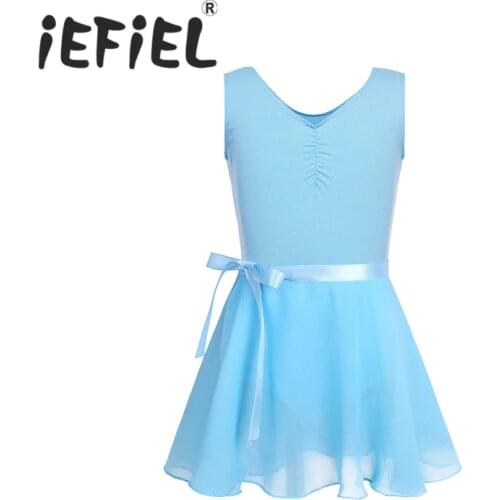 IEFiEL Girls Sleeveless Ballet Dance Gymnastics Leotard Tutu Dress Class Dancing Costume Dancewear Leotard with Chiffon Skirt