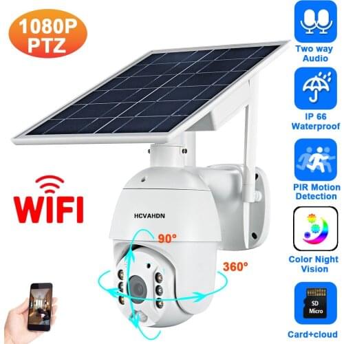1080P Solar Wifi CCTV PTZ IP Camera Outdoor Solar Battery Powered Two Way Audio Wireless Security Surveillance Camera 2MP IP Cam