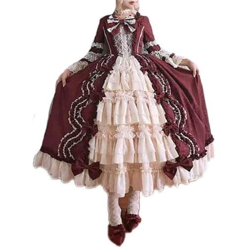 4 Colors Long Sleeve Classic Lolita Dress Sweet Cute Ruffle Dress Girls Anime Cosplay Costume Plus Size