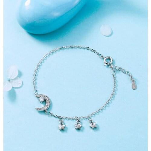 KOFSAC 925 Sterling Silver Women Bracelets Fashion Jewelry Zircon Moon Three Stars Bracelet Girl Valentines Day Accessories