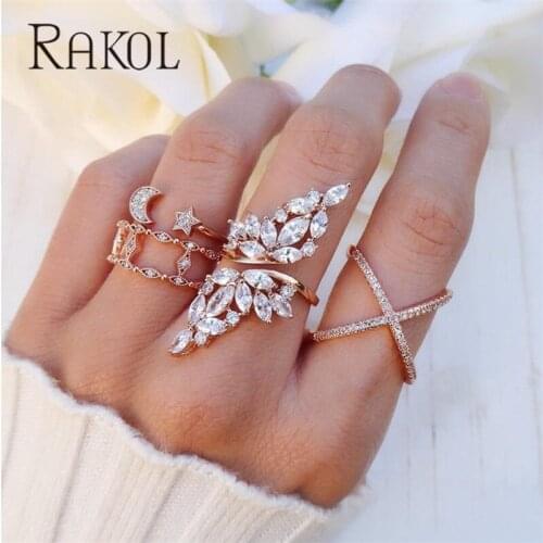 RAKOL Luxury AAA Cubic Zirconia White Gold Color Cocktail Rings For Women Brand Fashion Crystal Flowers Anel Jewelry RR12329