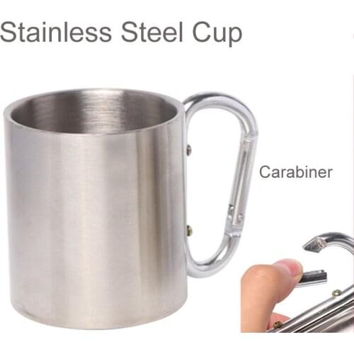 1Pcs Stainless Steel Mug 220ML Climbing Button Carabiner Outdoor Mountaineering Cup Portable Drinking Cup