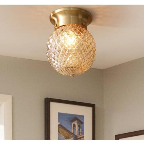 Loft Decro Art Pineapple Aisle Glass Ceiling Light Retro Copper Kitchen Bedroom Entrance Ceiling Light Fixtures Free Shipping