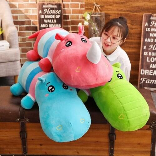 80-140cm Cute Animals Hippo Rhinoceros Crocodile Plush Toys Stuffed Cartoon Pillows Lovely Gift Doll for Kids Gifts