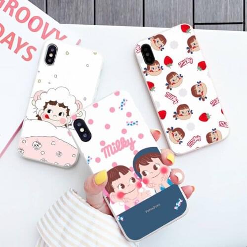 Sweet Peko Milk Milky pattern Phone Case Candy Color for iPhone 6 7 8 11 12 s mini pro X XS XR MAX Plus
