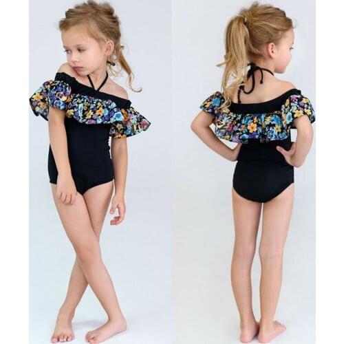 2019 Hot sale Baby Girl Flower Ruffle 2PCS print sexy monokini Summer Kids halter Swimwear With Bow Swimsuit Bathing Suit