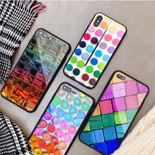 Watercolors Set Paint Palette Tempered Glass Phone Case For iphone 12 11 Pro Max 5 6 7 8 PLUS X XS XR XSMax Shell