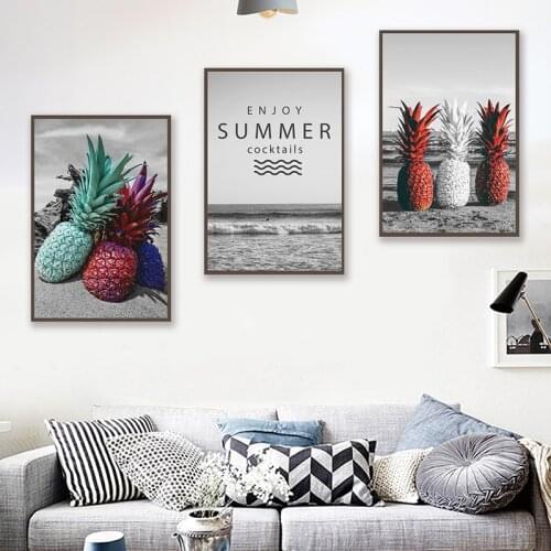 Nordic Fresh Fruit Plants Picture Wall Art Pineapple Summer Beach view Home Poster Print Canvas Painting Living Room Home Decor